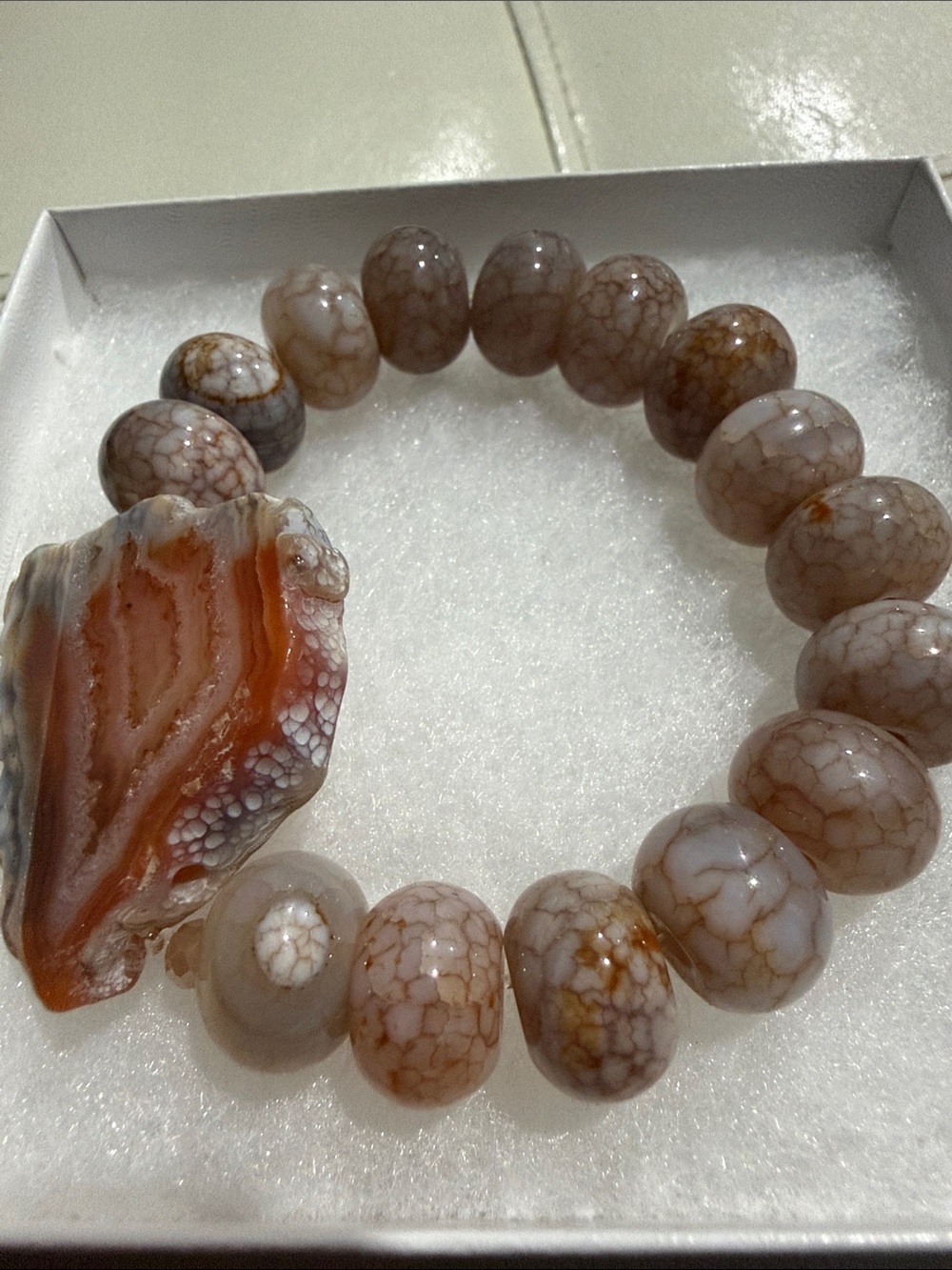 Agate Bead Stretch Bracelet with Orange-Brown Agate Accent